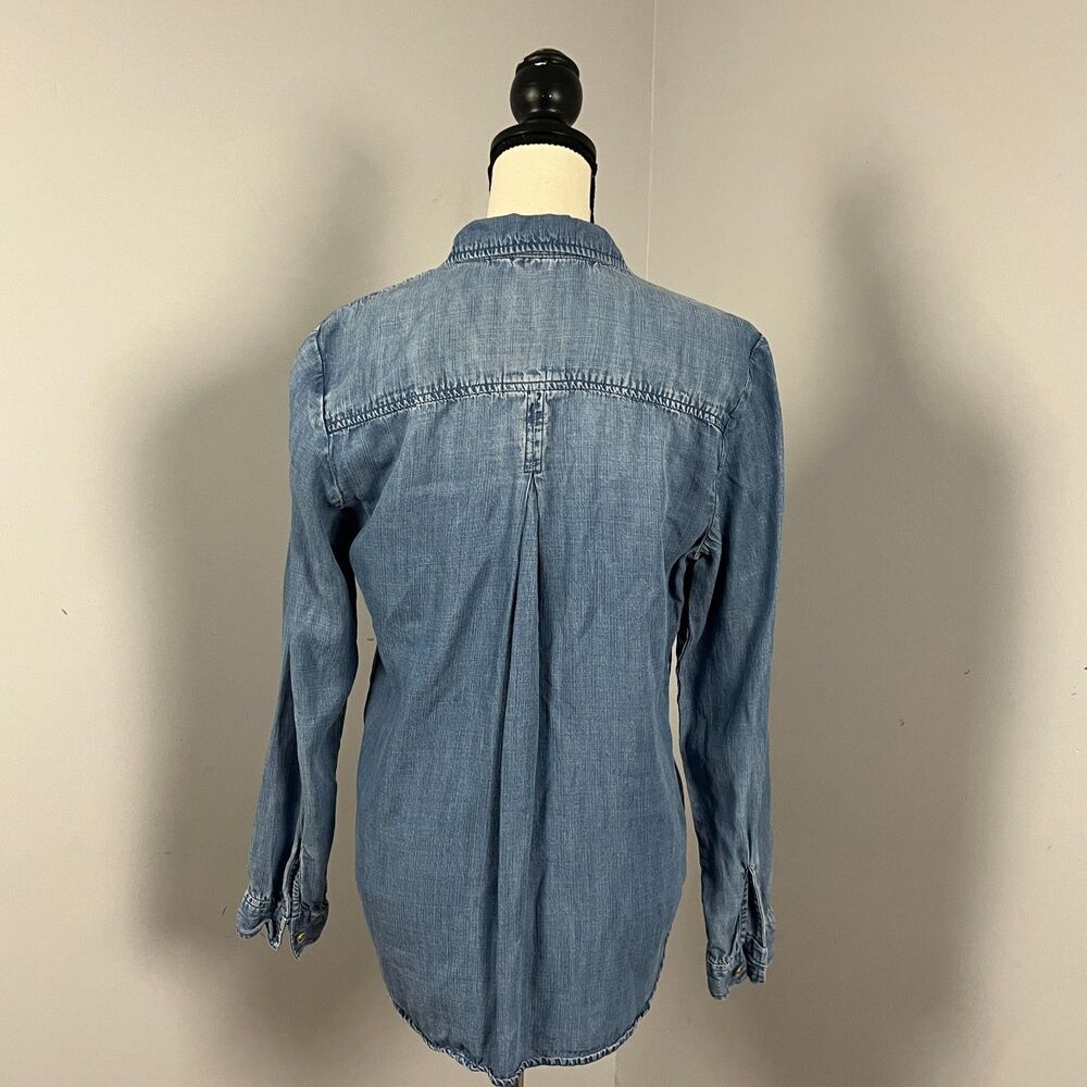 Cloth & Stone Anthropologie Blue Denim Chambray Popover Top Women's Medium - Picture 4 of 6